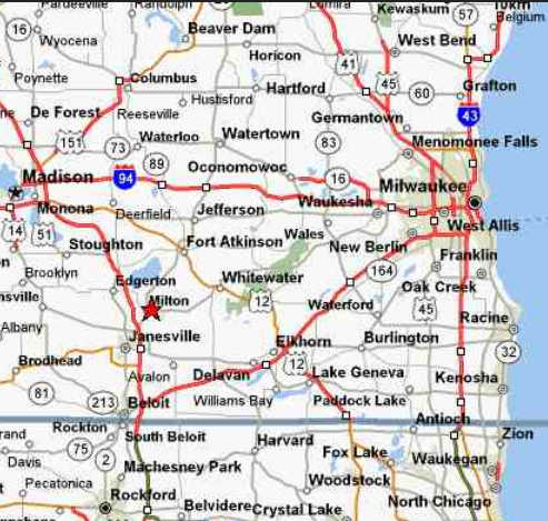 milton janesville madison watertown milkwaukee  kenosha