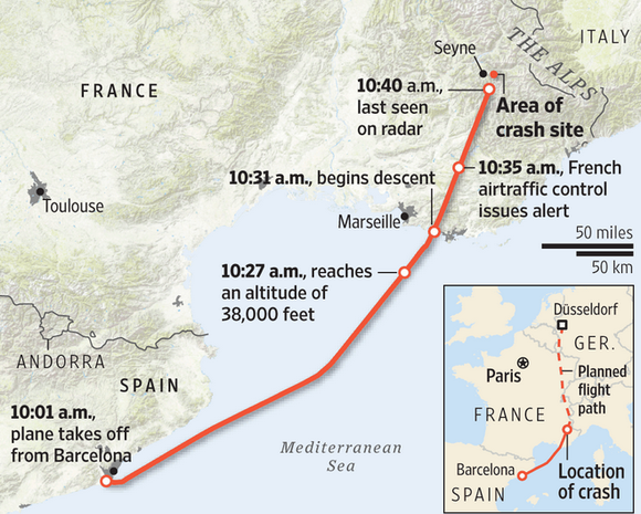 german plane crash 100 feet map