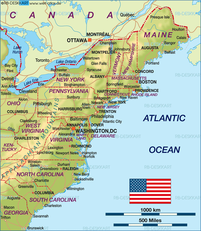 Map of East Coast USA (United States) ... Shift+R improves the quality of this image. CTRL+F5 reloads the whole page.